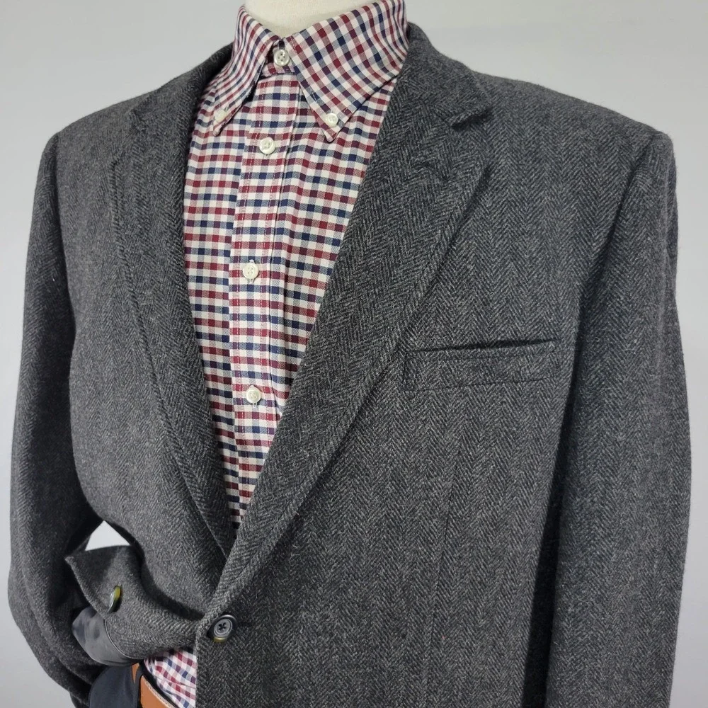 Merona Men's Tweed Sport‎ Coat Blazer Two Button Gray Herringbone Wool Blend 48R